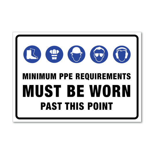 PPE Requirements, Foot, Hi-Vis, Head, Eye, Ear Sign