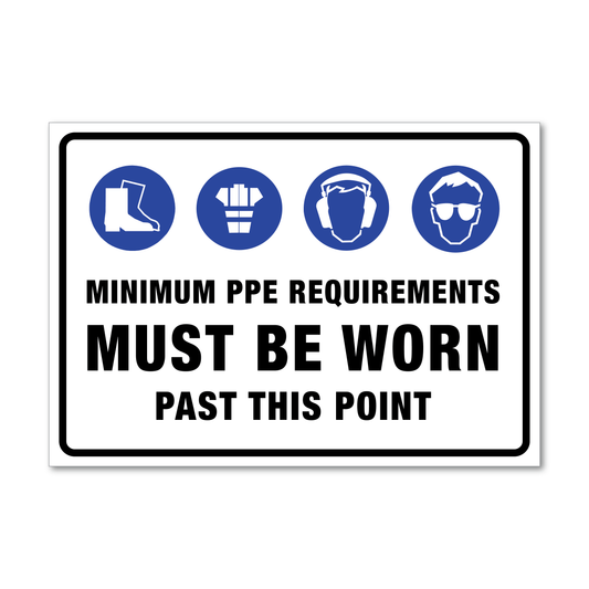 PPE Requirements, Foot, Hi-Vis, Ear, Eye Sign